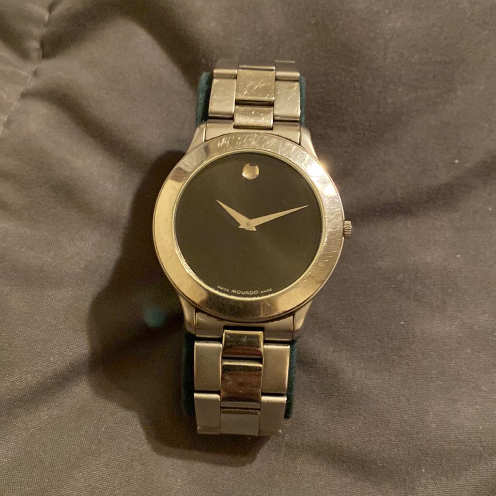 Movado All Steel Quartz Watch Brand New Battery Blue Label